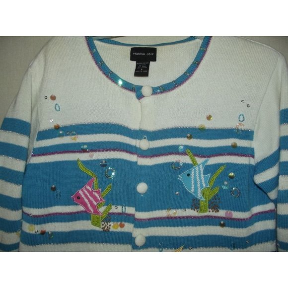 Striped Blue and White Sweater with Fish Embroidery - Picture 4 of 12